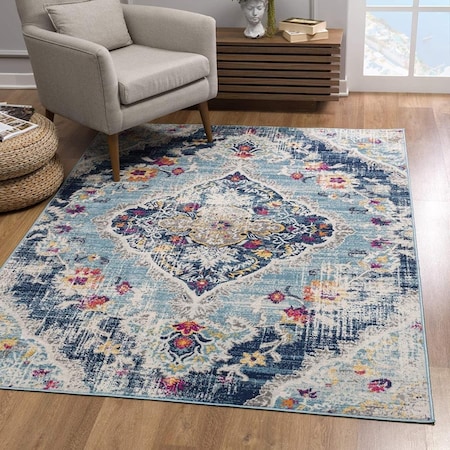 Palacedesigns 2 x 4 ft. Blue Distressed Medallion Area Rug - Blue - 2' x 4' PA3096815